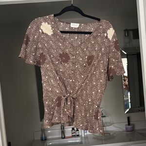 Theory Brown and Cream Floral Blouse